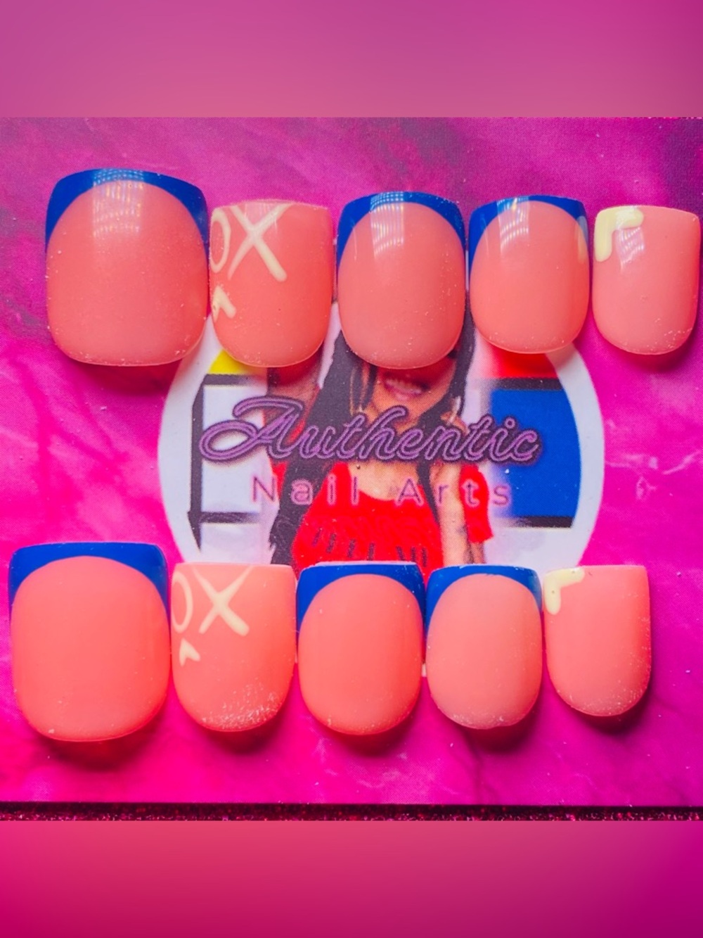 Authentic Nail Arts Coral & Blue Press-On Nail Set